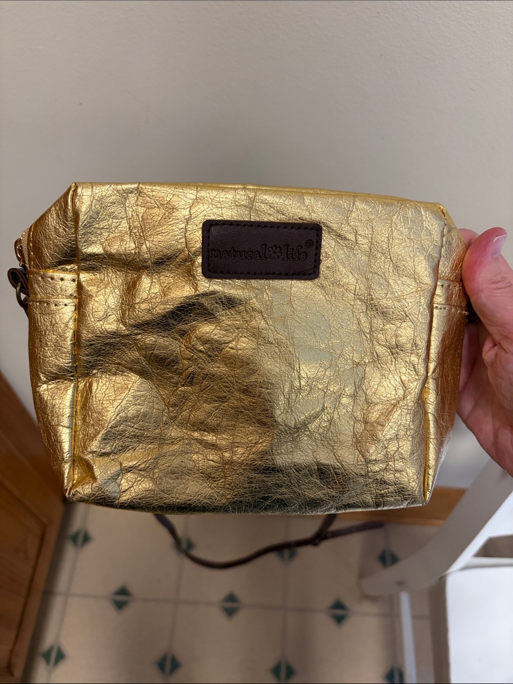 NATURAL LIFE Metallic Gold Crossbody with Brown Strap - Picture 2 of 6
